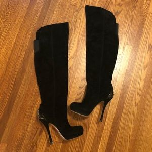 Tall suede leather heeled boots